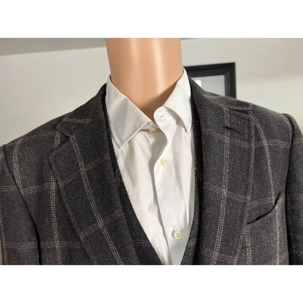 Tom Ford Brown Windowpane Tweed Wool Silk 3Pc Suit 50 40R 34x30 Trousers